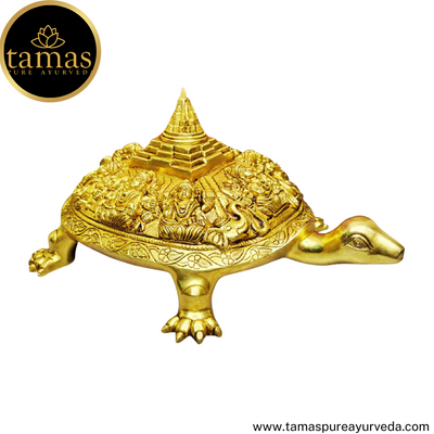 Tamas Brass Handcrafted Lord Ashtalakshmi/Ashta Lakshmi on Tortoise Meru Shree Yantra   Statue / Idol with Antique Finish (9 x 13.6 x 6 Inches, 6.1kg, Golden) (Pack of 1)