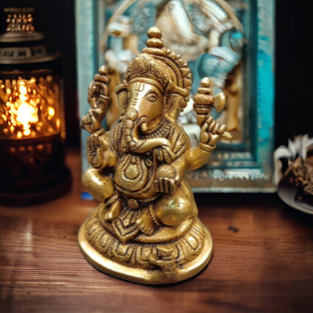 Tamas Antique Finish Lord Ganesha Handcrafted Statue / Idol (Height 7 inches)