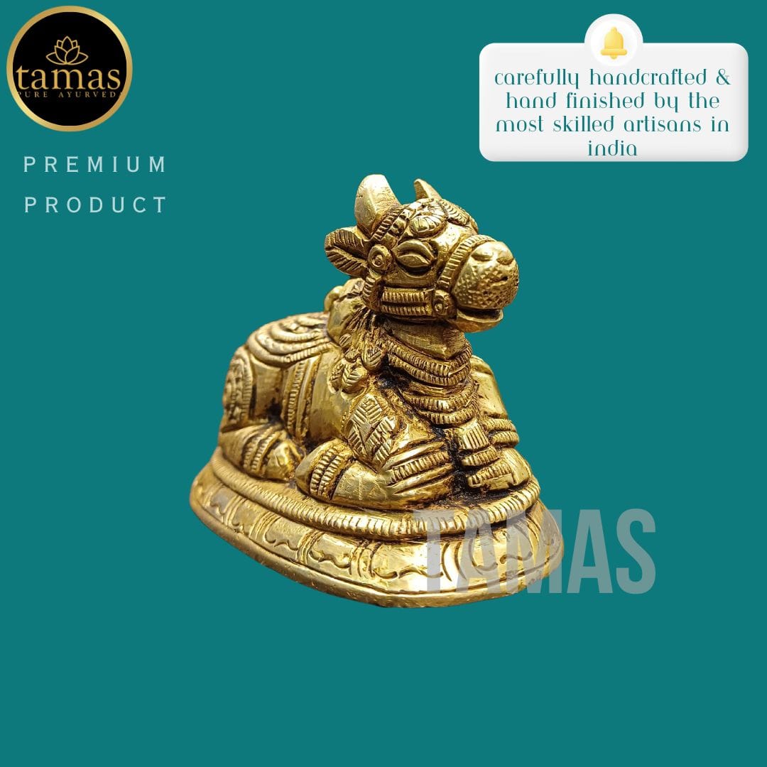 Tamas Brass Nandi Bull Statue/Idol (Golden) (2 Inches) - Tamas: Luxury Indian Gifts