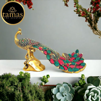 Tamas Antique Finish Brass Handcrafted Peacock Sitting Statue