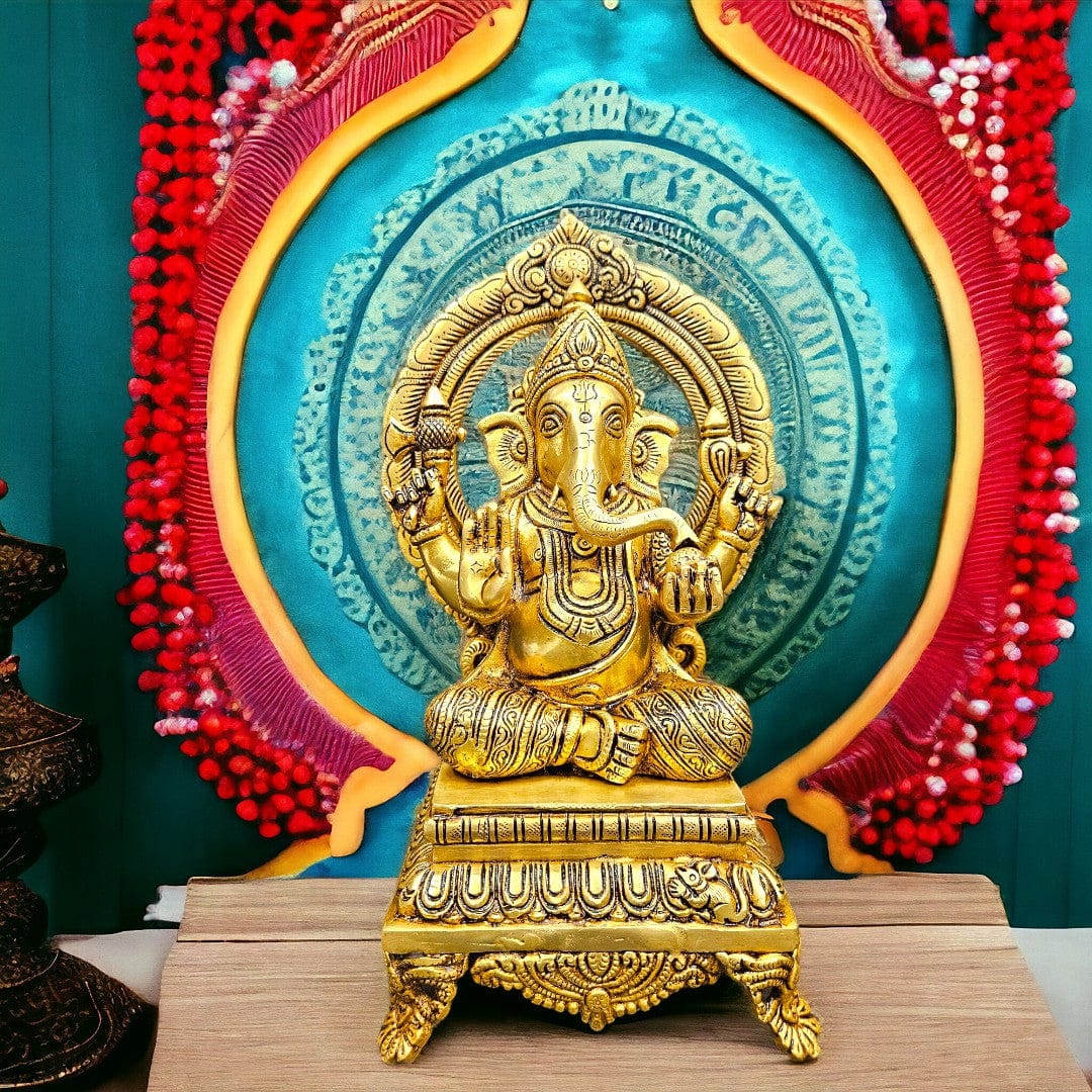 Brass Bhagwan Ganesh/Ganpati Murti Home Decor Statue/Idol (11 Inch) (Golden) - Tamas: Luxury Indian Gifts