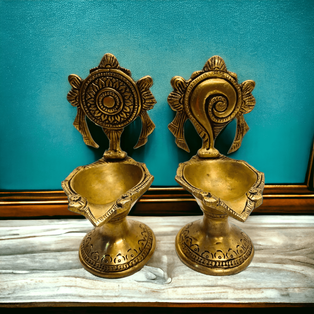 Tamas Brass Shankha Chakra Long Table Diya