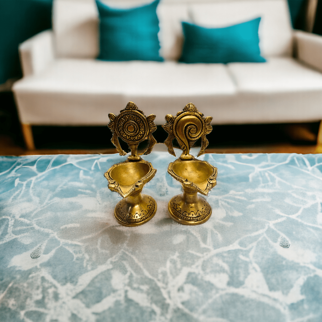Tamas Brass Shankha Chakra Long Table Diya
