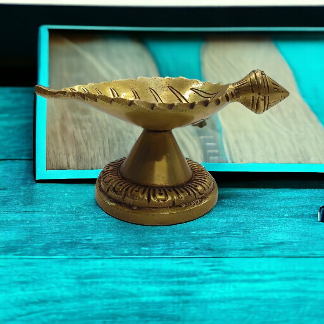 Tamas Brass Leaf Diya with Stand