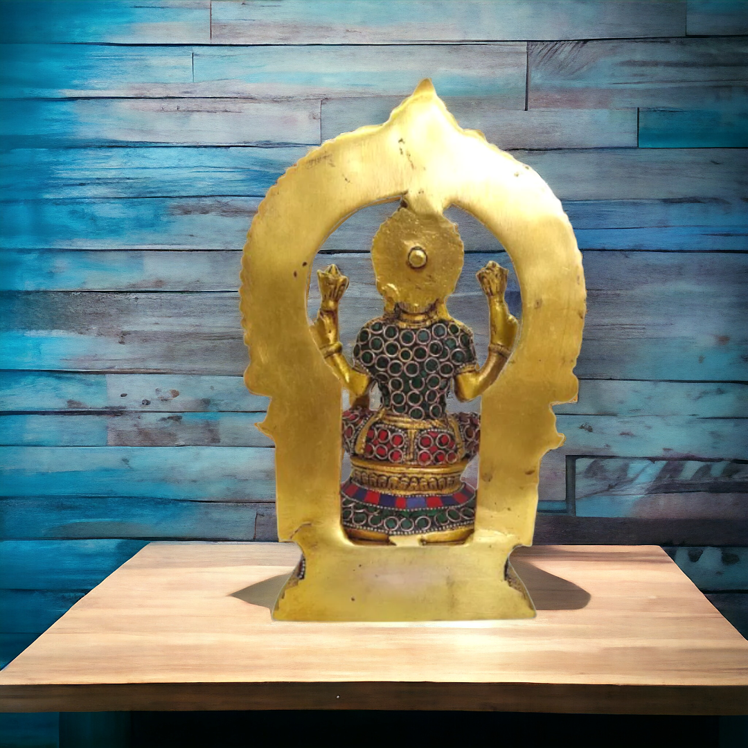 Tamas Brass Goddess Laxmi Sitting Posturel and Decorated with Multicolored Stone  (Multicolor) Height 9.6 inches