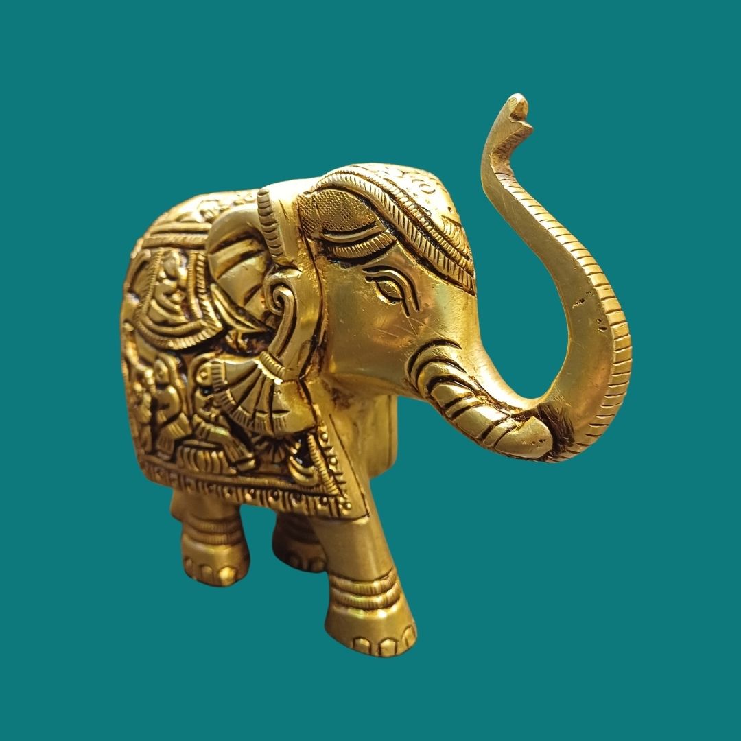 Tamas Brass Well Designed Elephant Statue/Idol (Golden) (3.2 Inches)