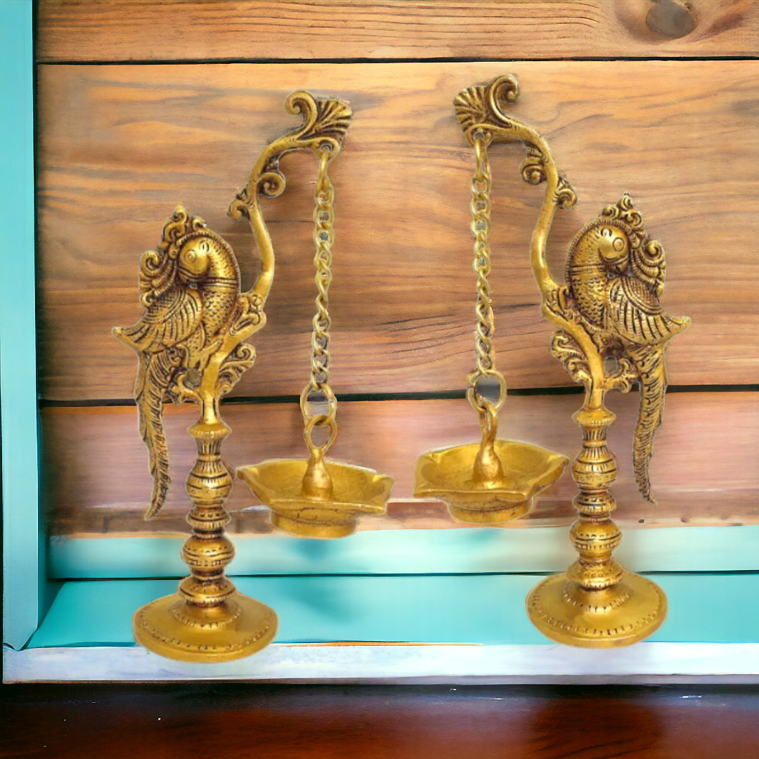 Brass Parrot Stand Hanging Diya