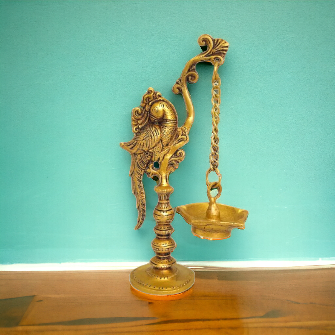 Brass Parrot Stand Hanging Diya
