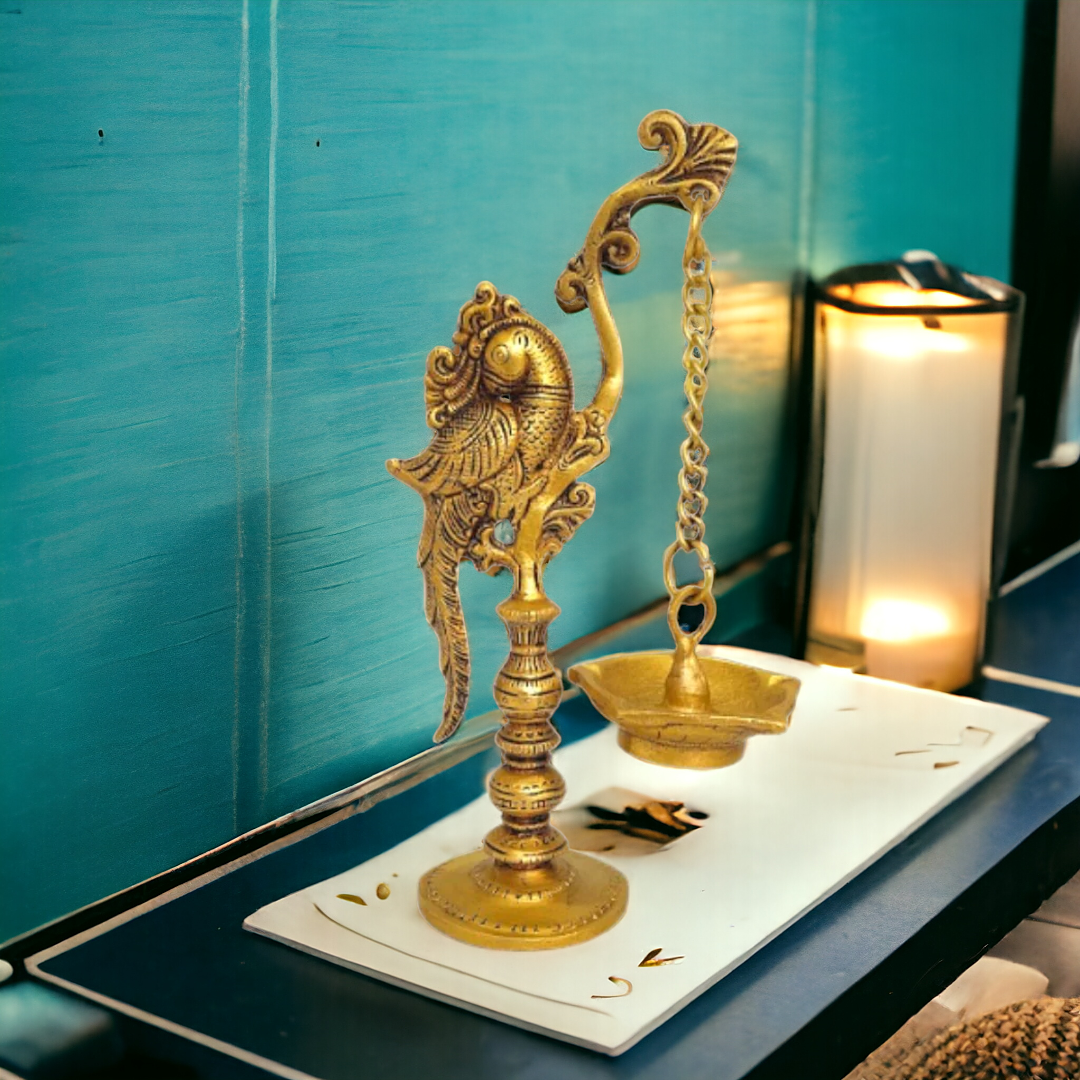 Brass Parrot Stand Hanging Diya