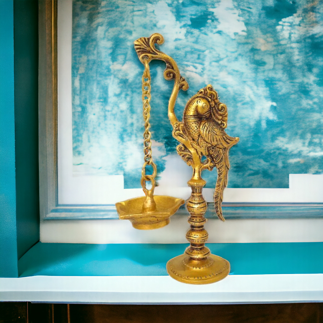 Brass Parrot Stand Hanging Diya
