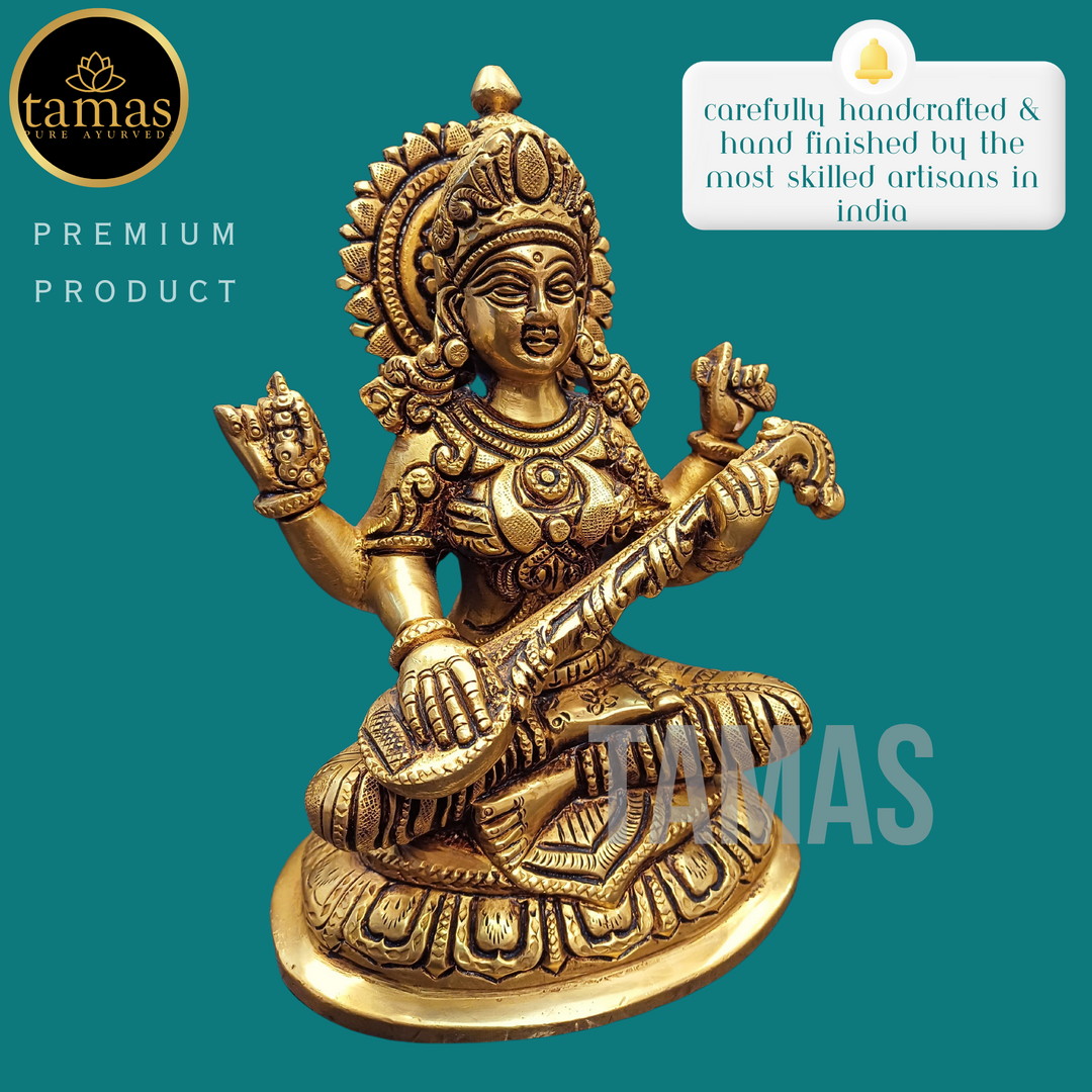 Tamas Brass Saraswati Statue (7.5 Inches)| Free Luxury Gift box