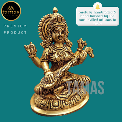 Tamas Brass Saraswati Statue (7 Inches)| Free Luxury Gift box