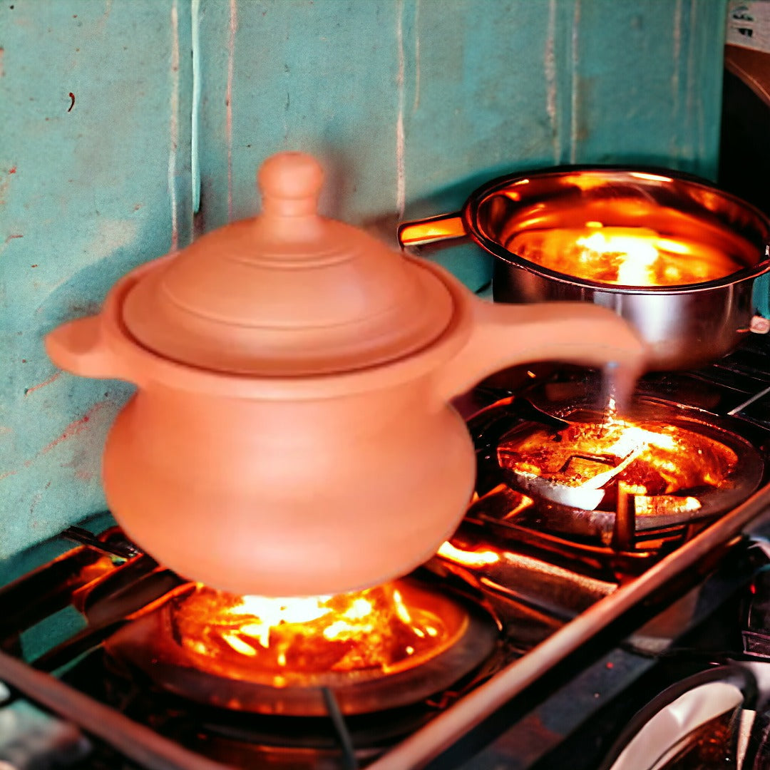 Tamas Handcrafted Terracotta Natural Clay Handi Shaped Cooker (Brown)