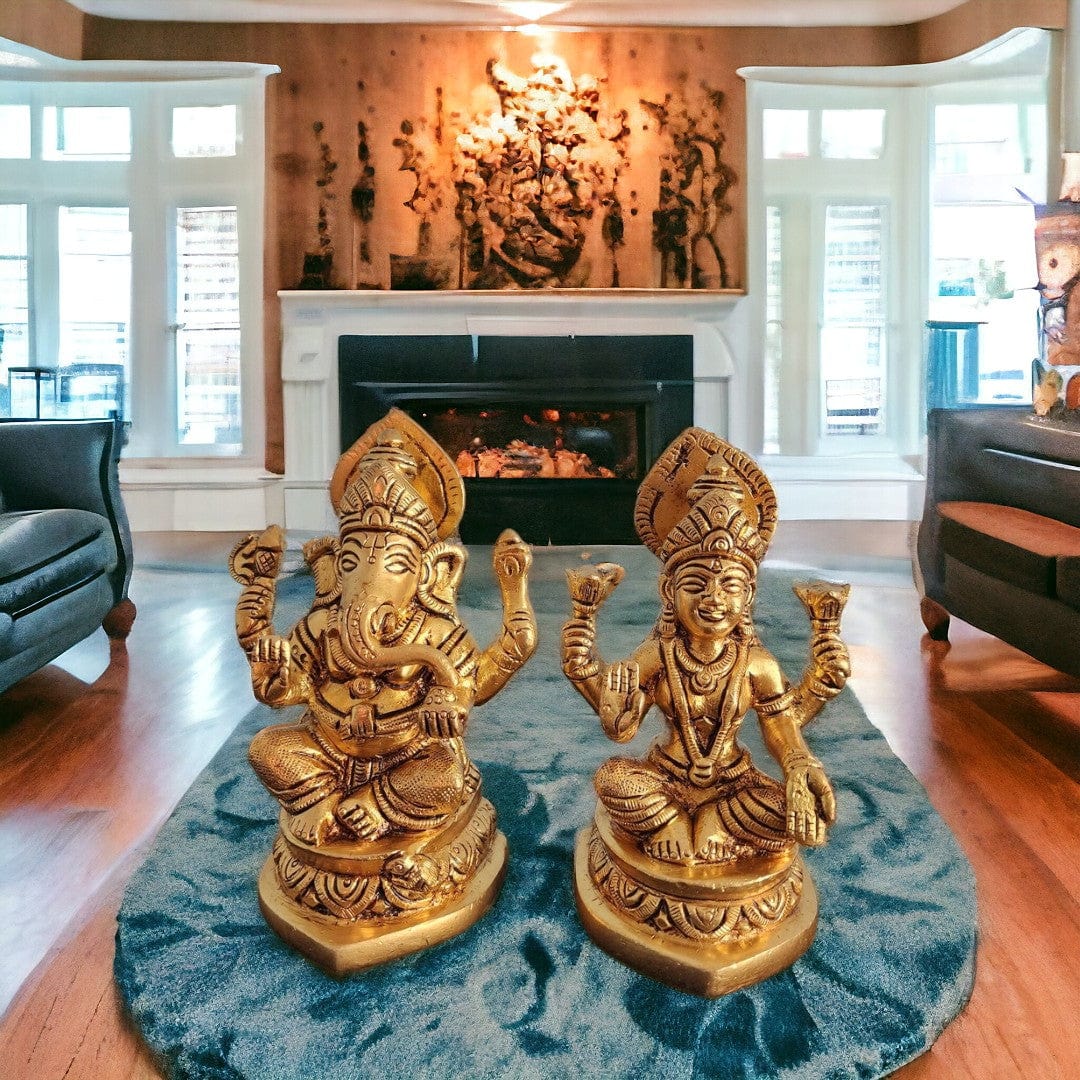 Tamas Brass Lakshmi Ganesh Statue/Idol (4 Inch) (Golden) - Tamas: Luxury Indian Gifts