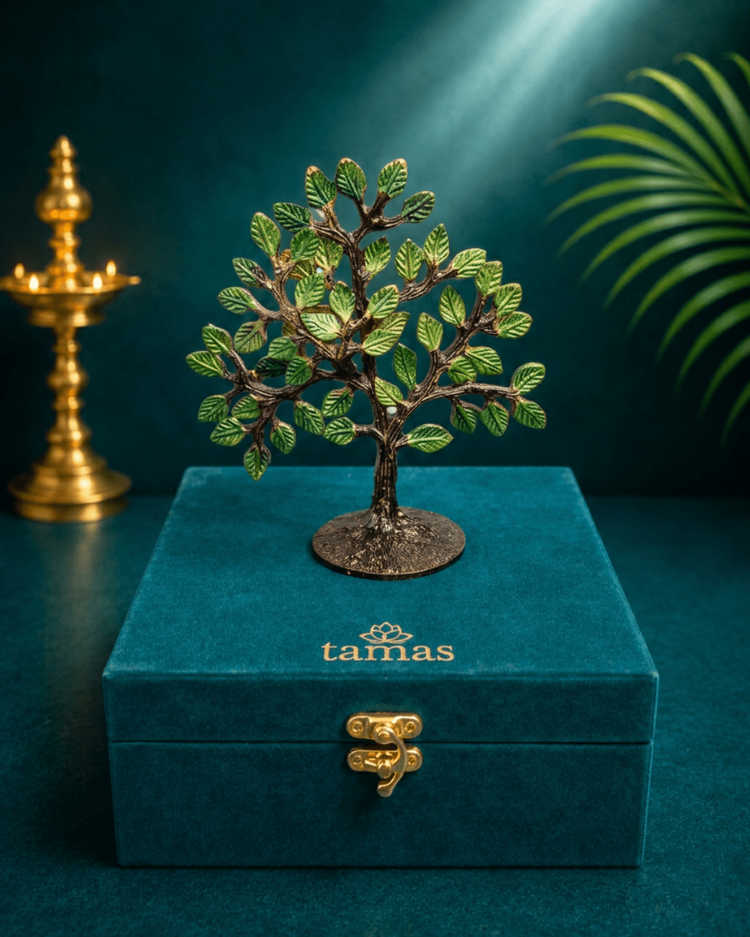 Brass Coloured Kalpavriksha Tree/ Tree of Life (6 inches H) with Gift Box – Wish-Fulfilling Brass Tree for Home, Office & Gifting - Tamas Luxury Gifts