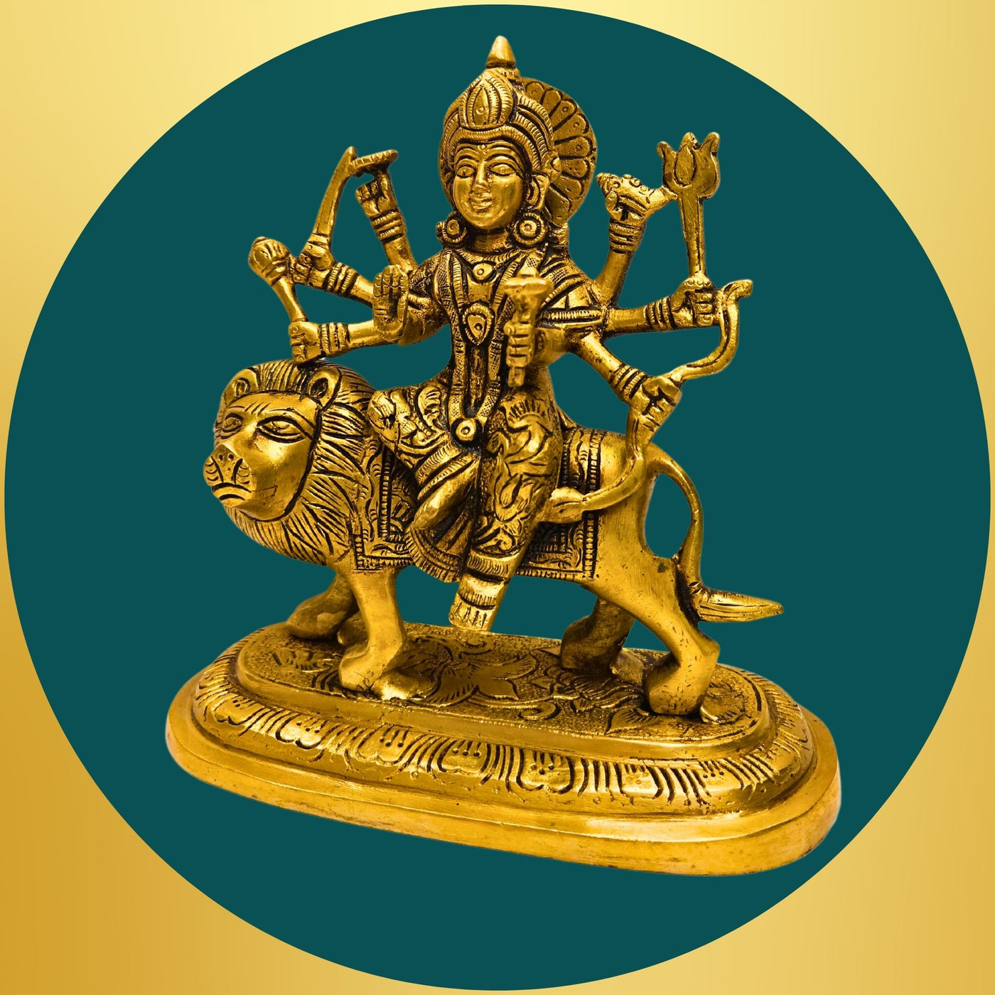 Tamas Brass Ashtabhuja-Dhari Devi Durga Statue/Idol (Golden) (7 Inches)