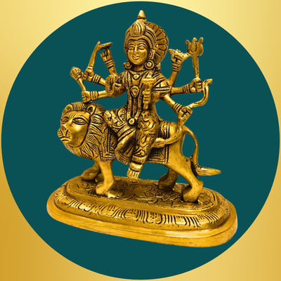 Tamas Brass Ashtabhuja-Dhari Devi Durga Statue/Idol (Golden) (7 Inches)