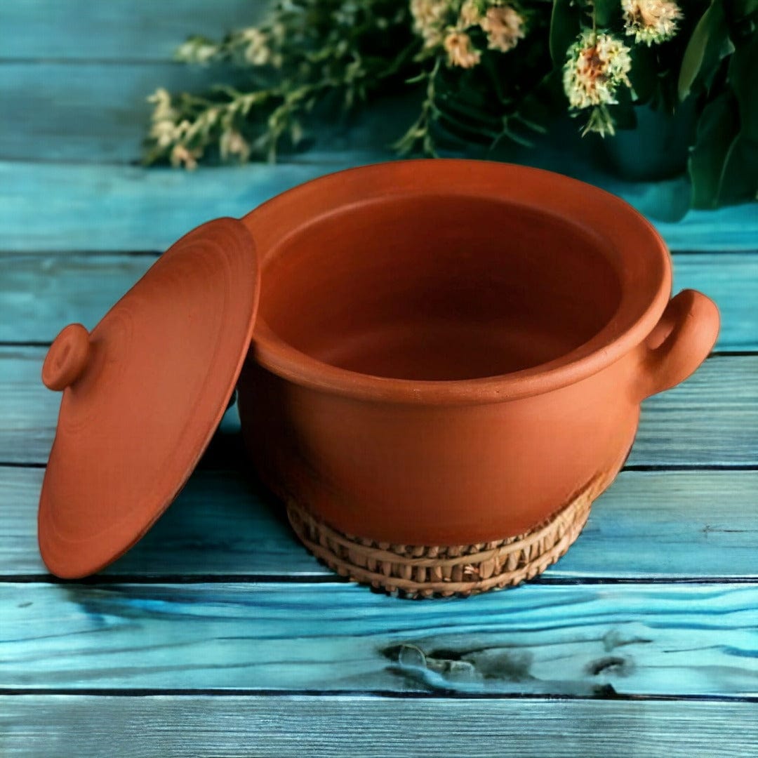 Tamas Handcrafted Terracotta Natural Clay Flat Kadhai (Brown) - Tamas: Luxury Indian Gifts