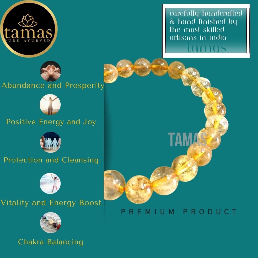 Tamas Citrine Healing Crystal Stretchable Bracelet - Tamas: Luxury Indian Gifts
