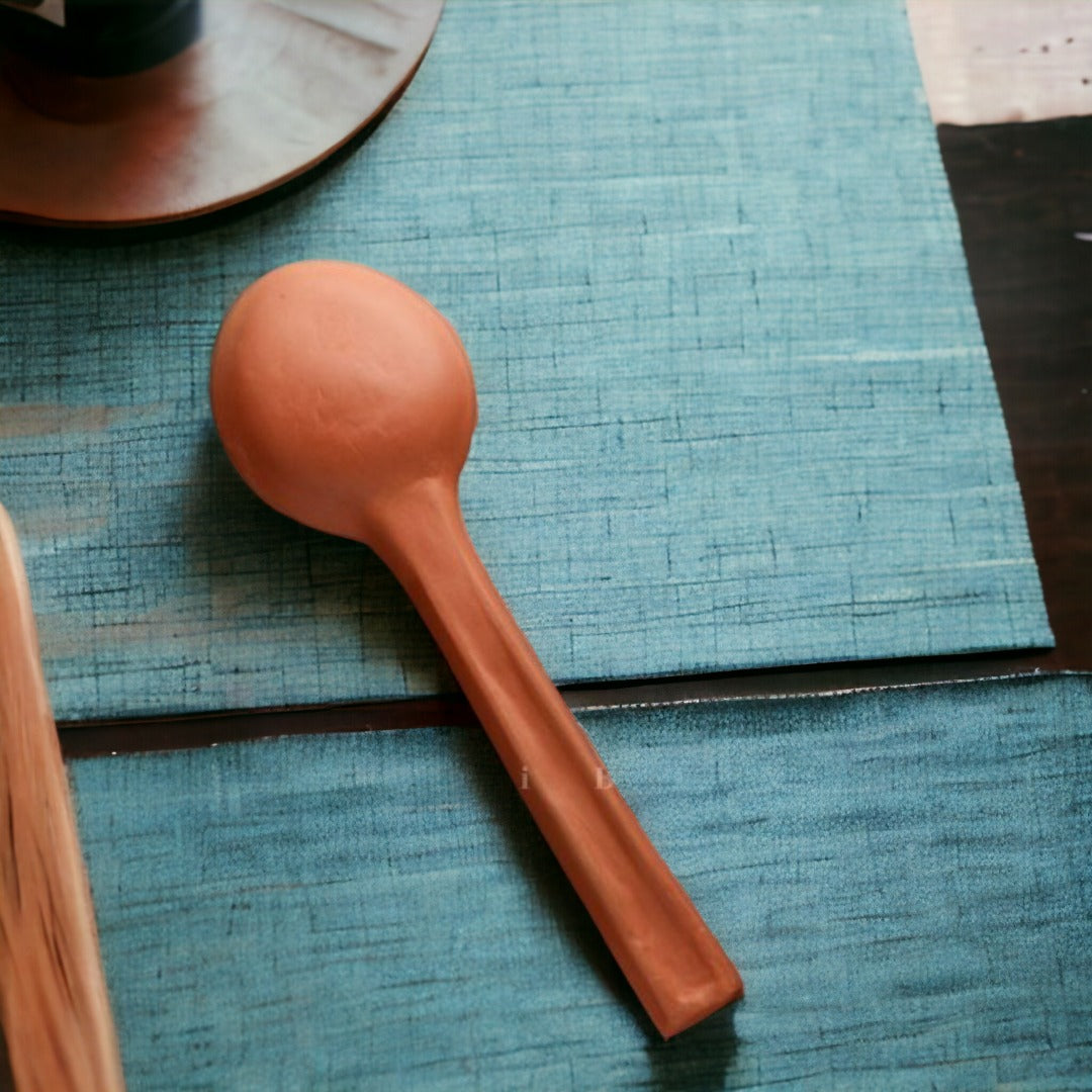 Tamas Handcrafted Terracotta Natural Clay Flat Serving Spoon (Brown)