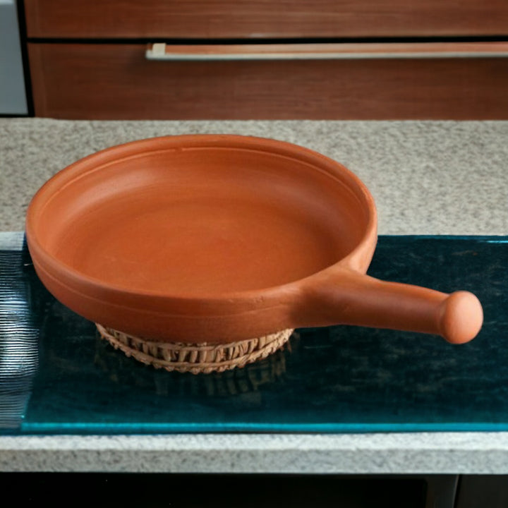 Tamas Handcrafted Terracotta Natural Clay Fry Pan (Brown)