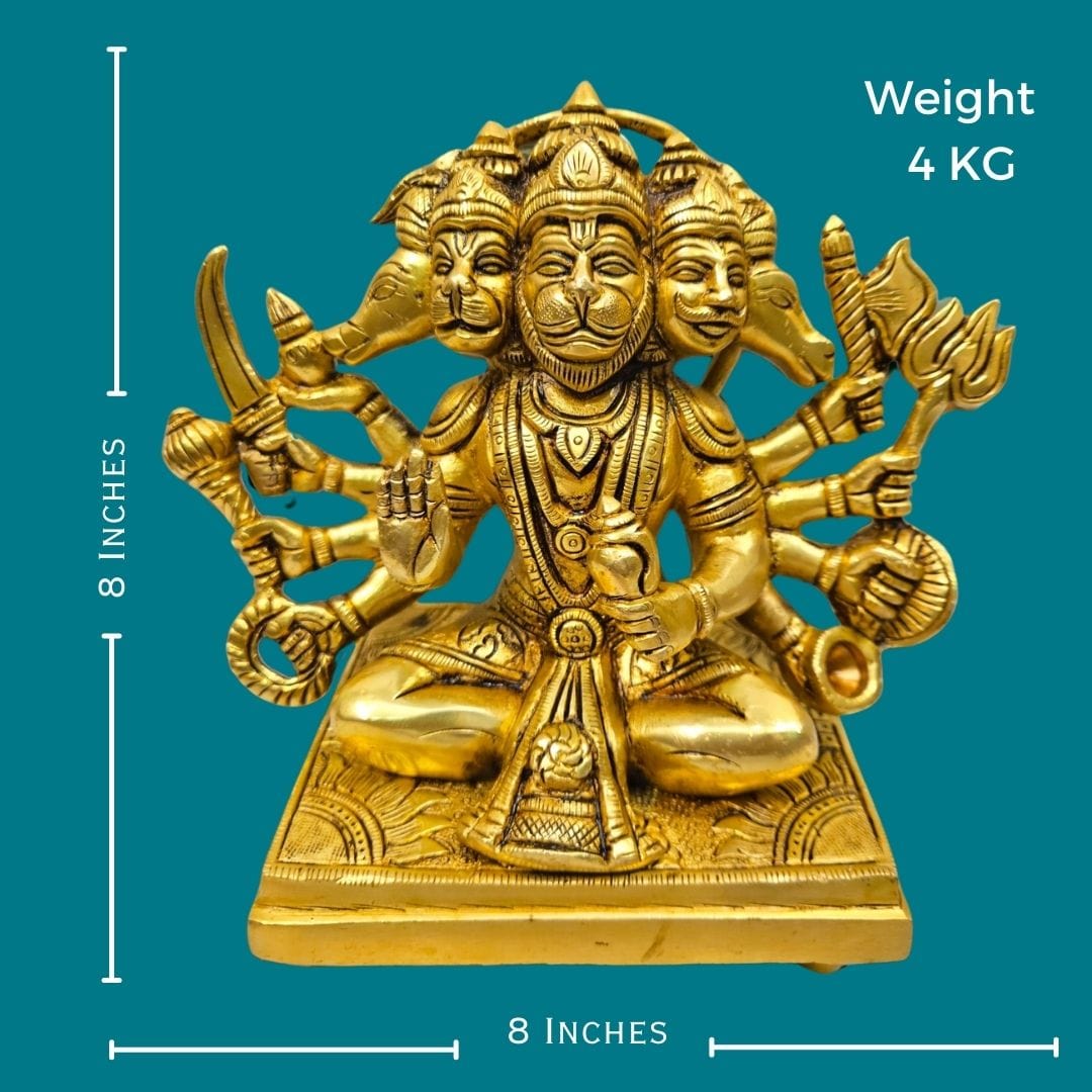 Tamas Brass Panchmukhi Hanuman Sitting Statue/Idol (8 Inch) (Golden) - Tamas: Luxury Indian Gifts