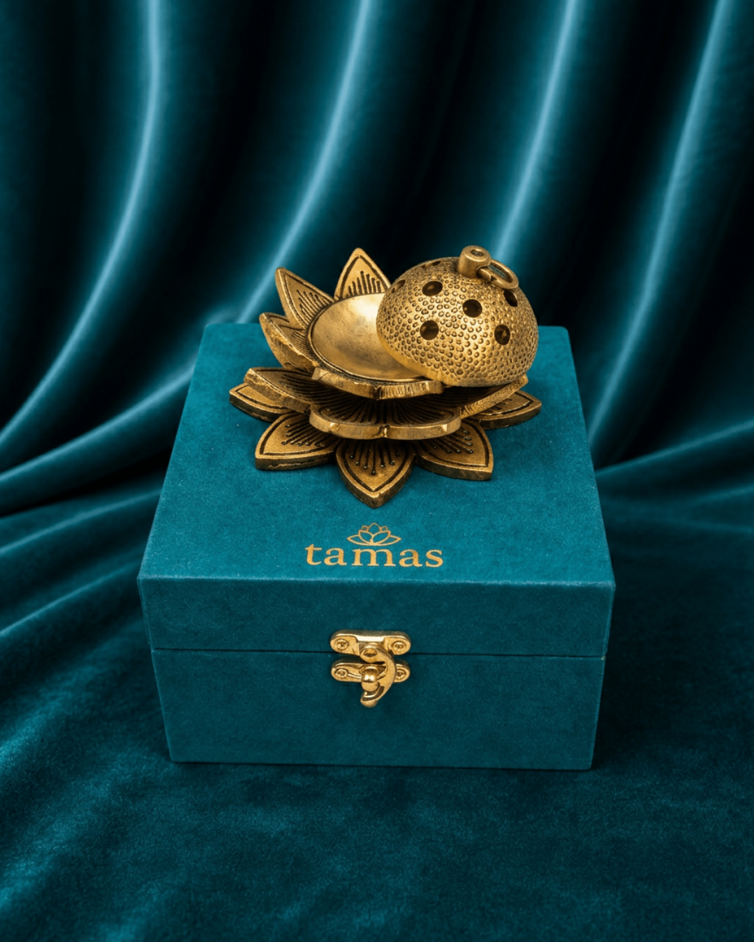 Tamas Brass Handcrafted Lotus Dhoop Burner/ Dhoop Daani with Antique Finish (3 Inches) (Pack of 1) - Tamas Luxury Gifts