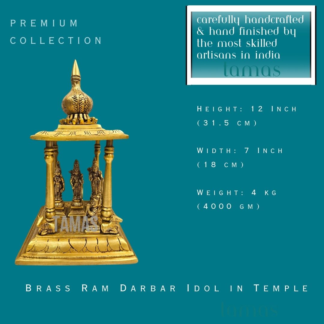 Brass Ram Darbar Idol in Temple (12 Inch) (Golden)