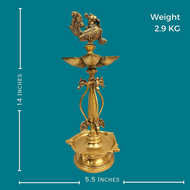 Tamas brass Mayur Puja Lamp/Diya/Deepak/Deepam Peacock Diya (14 Inch) (Golden)