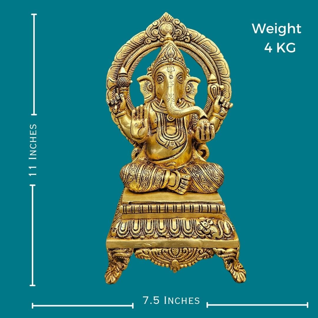 Brass Bhagwan Ganesh/Ganpati Murti Home Decor Statue/Idol (11 Inch) (Golden) - Tamas: Luxury Indian Gifts