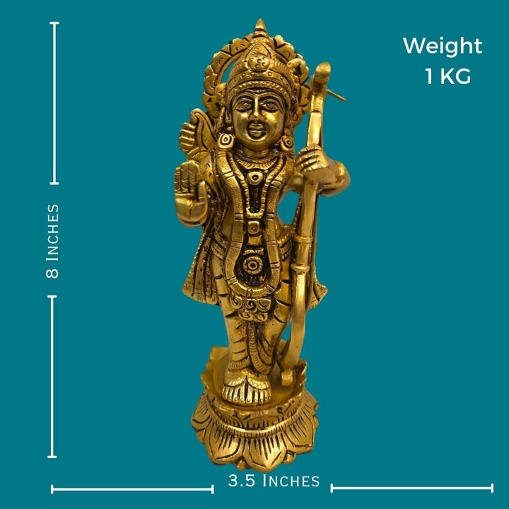 Brass lord rama with arrow and bow Statue/Idol (8 Inch) (Golden)