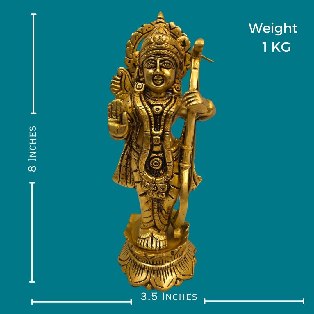 Brass lord rama with arrow and bow Statue/Idol (8 Inch) (Golden)|Free Premium Gift Box - Tamas: Luxury Indian Gifts