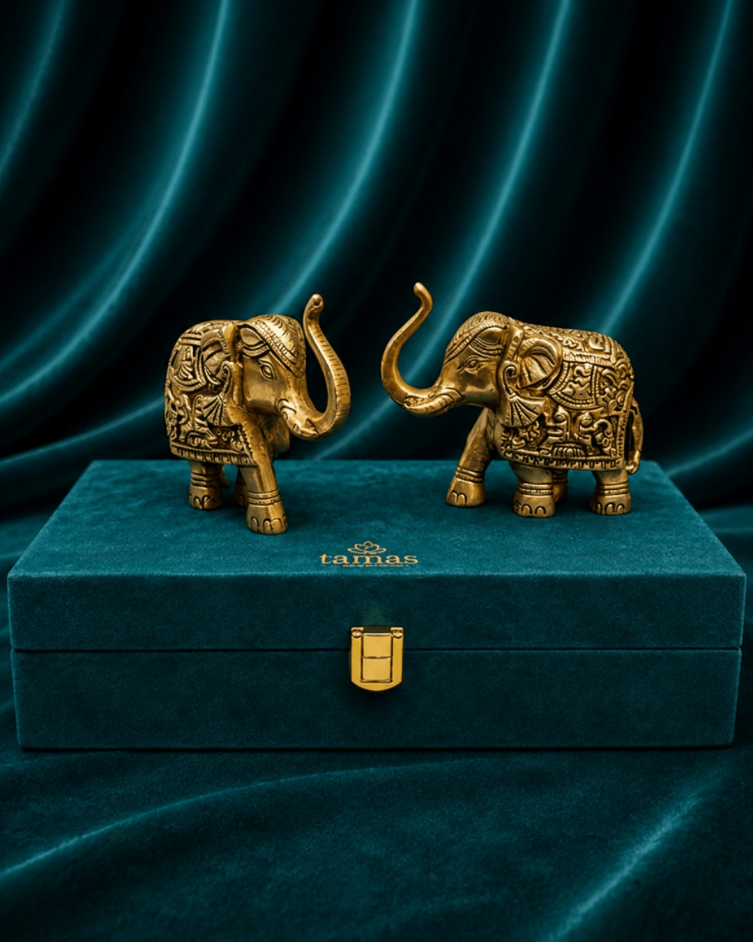 Tamas Brass Royal Elephant Pair (4.5 Inches) – Traditional Decorative Art - Tamas Luxury Gifts