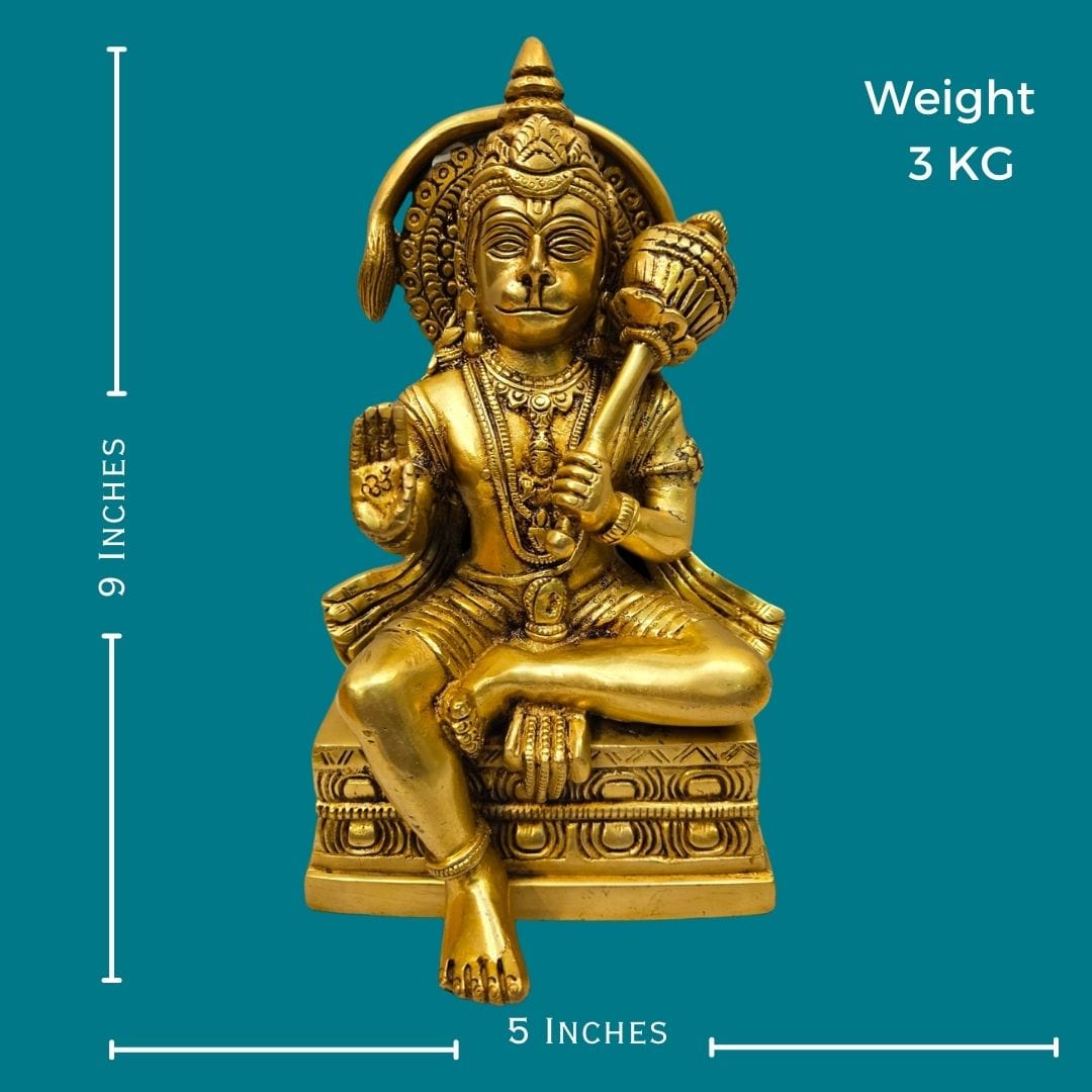 Tamas Brass Hanuman Sitting and Decorative Statue/Idol (9 Inch) (Golden) - Tamas: Luxury Indian Gifts