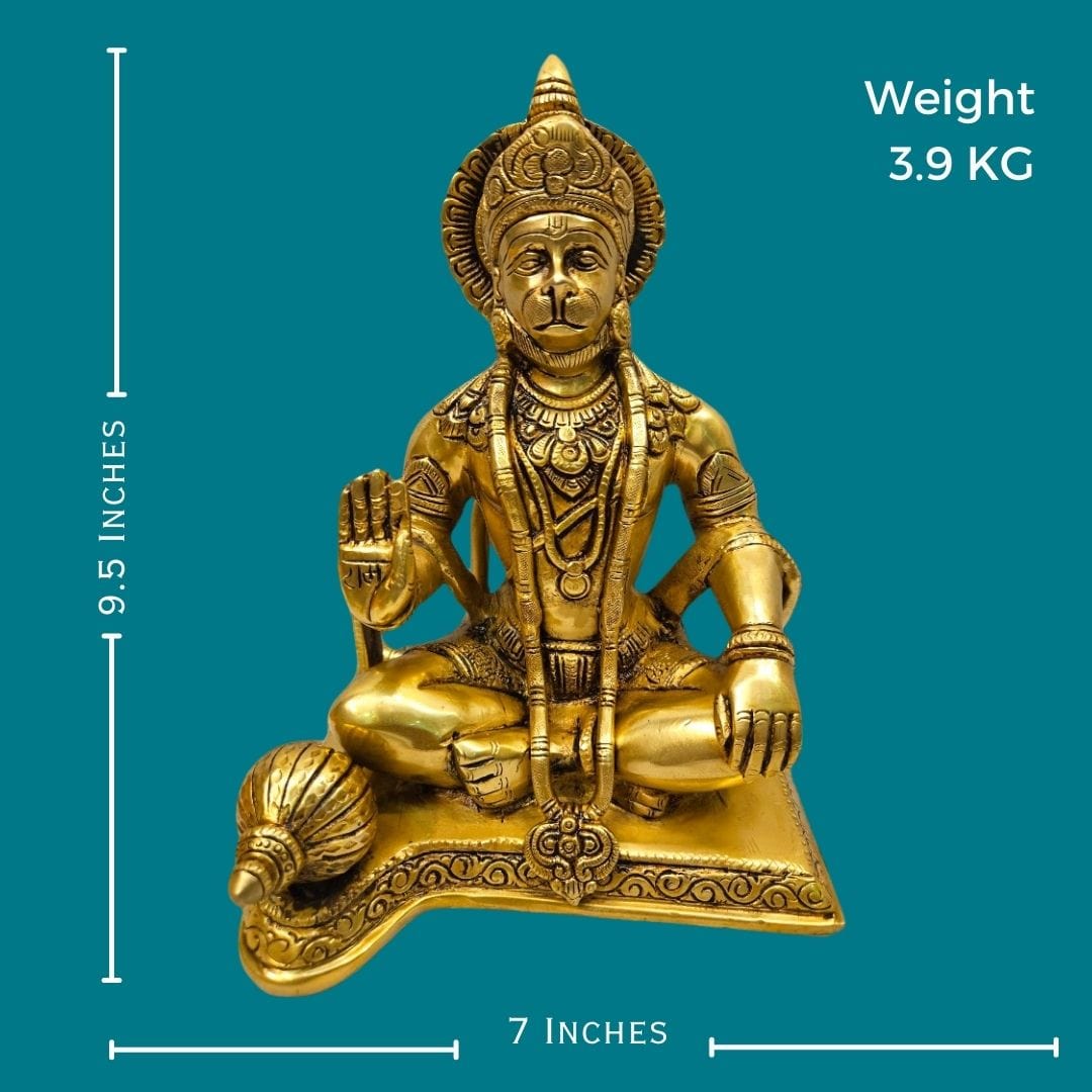 Tamas Brass Sankat Mochan Hanuman Ji Statue/Idol (9.5 Inch)(Golden) - Tamas: Luxury Indian Gifts