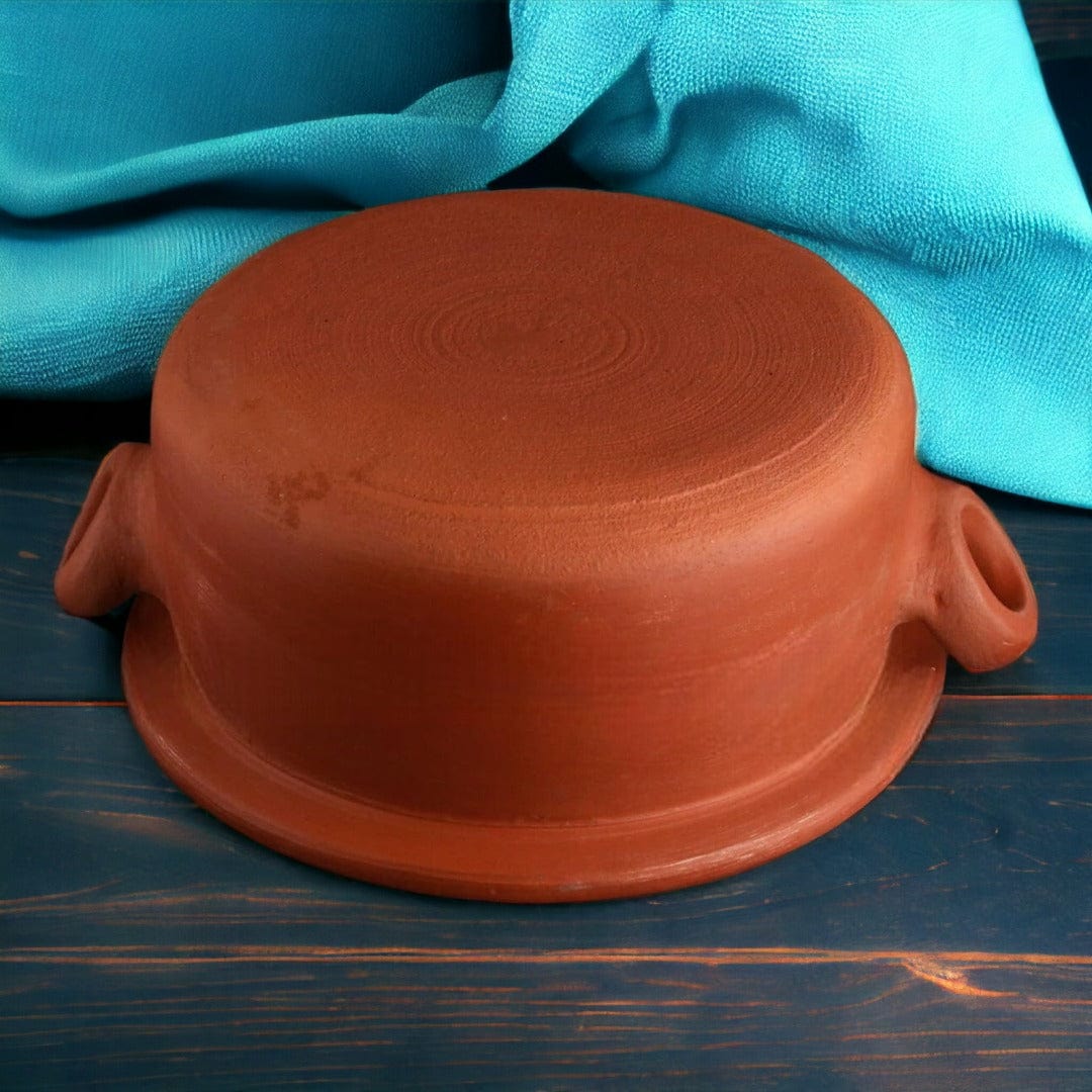 Tamas Handcrafted Terracotta Natural Clay Flat Kadhai (Brown) - Tamas: Luxury Indian Gifts