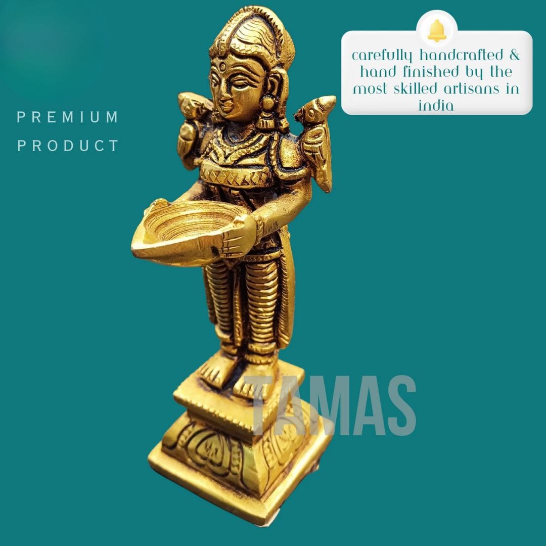 Tamas Brass Lady Holding a Lamp Statue (4.3 Inch) - Tamas: Luxury Indian Gifts