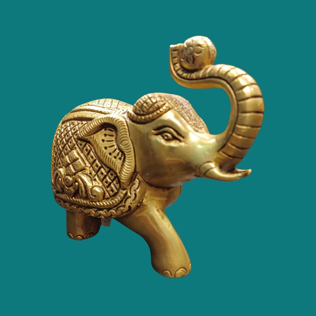 Tamas Brass Royal Elephant Home Accent Statue/Idol (Golden) (4.4 Inches)