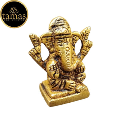 Tamas Lord Ganapati Sitting Decorative Brass Statue/Idol (Golden) (1.5 Inches)