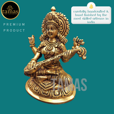 Tamas Brass Saraswati Statue (7 Inches)| Free Luxury Gift box