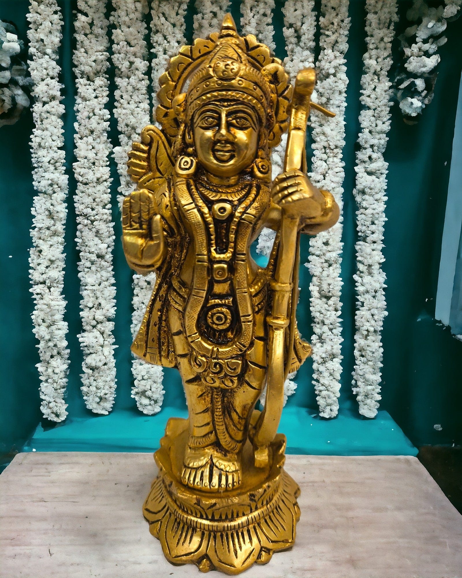 Brass lord rama with arrow and bow Statue/Idol (8 Inch) (Golden)|Free Premium Gift Box - Tamas: Luxury Indian Gifts