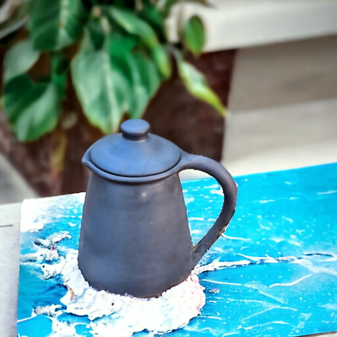 Tamas Handcrafted Black Natural Clay Jug (Black) - Tamas: Luxury Indian Gifts