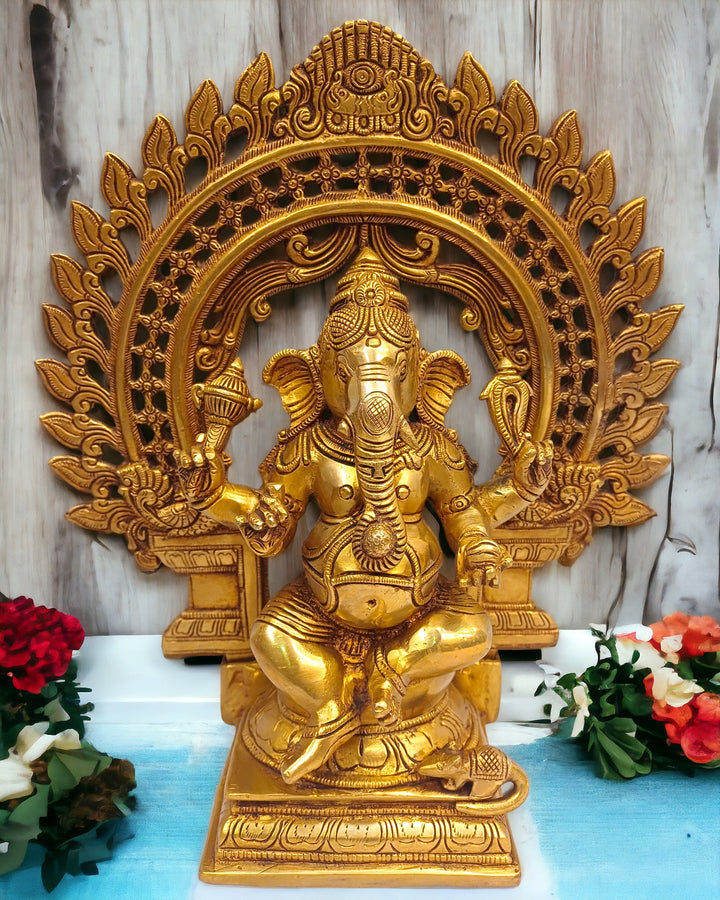 Brass Lord Ganesh Idol for Favorable Fortune Statue/Idol (12 Inch) (Golden)