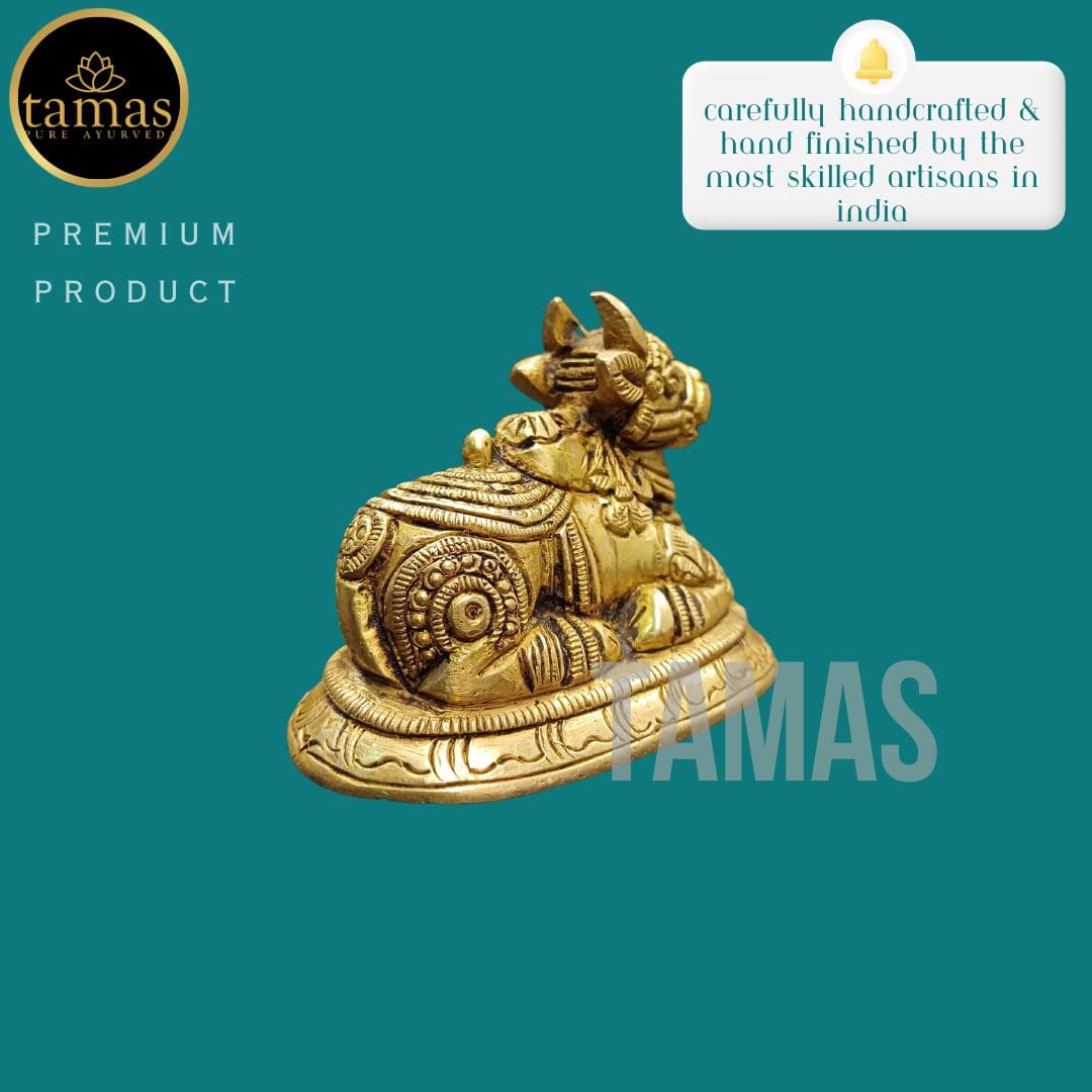 Tamas Brass Nandi Bull Statue/Idol (Golden) (2 Inches) - Tamas: Luxury Indian Gifts