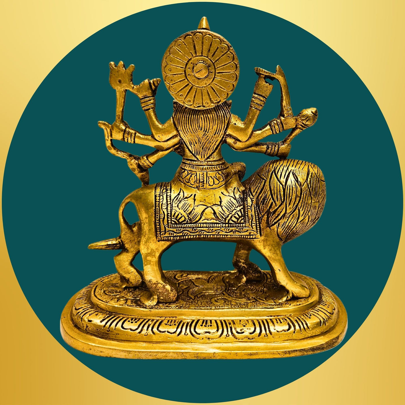 Tamas Brass Ashtabhuja-Dhari Devi Durga Statue/Idol (Golden) (7 Inches)