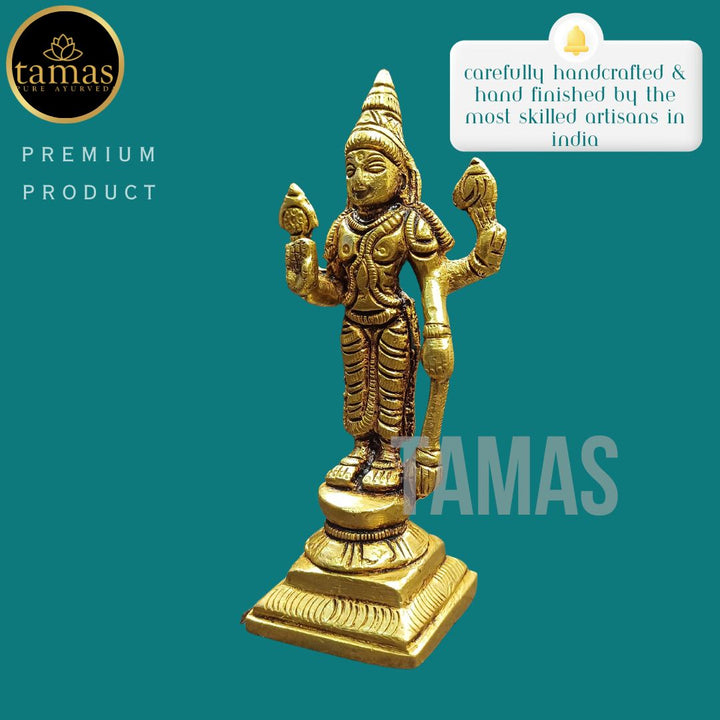 Tamas Brass Standing Lord Vishnu Statue/Idol (Golden) (4 Inches)
