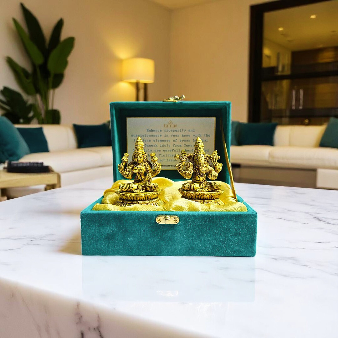 Brass Lakshmi Ganesha Idol Set – Pure Shuddh Peetal Gift Box