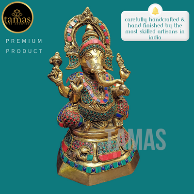 Tamas Brass Ganesh Stone Statue (12.5 Inches)