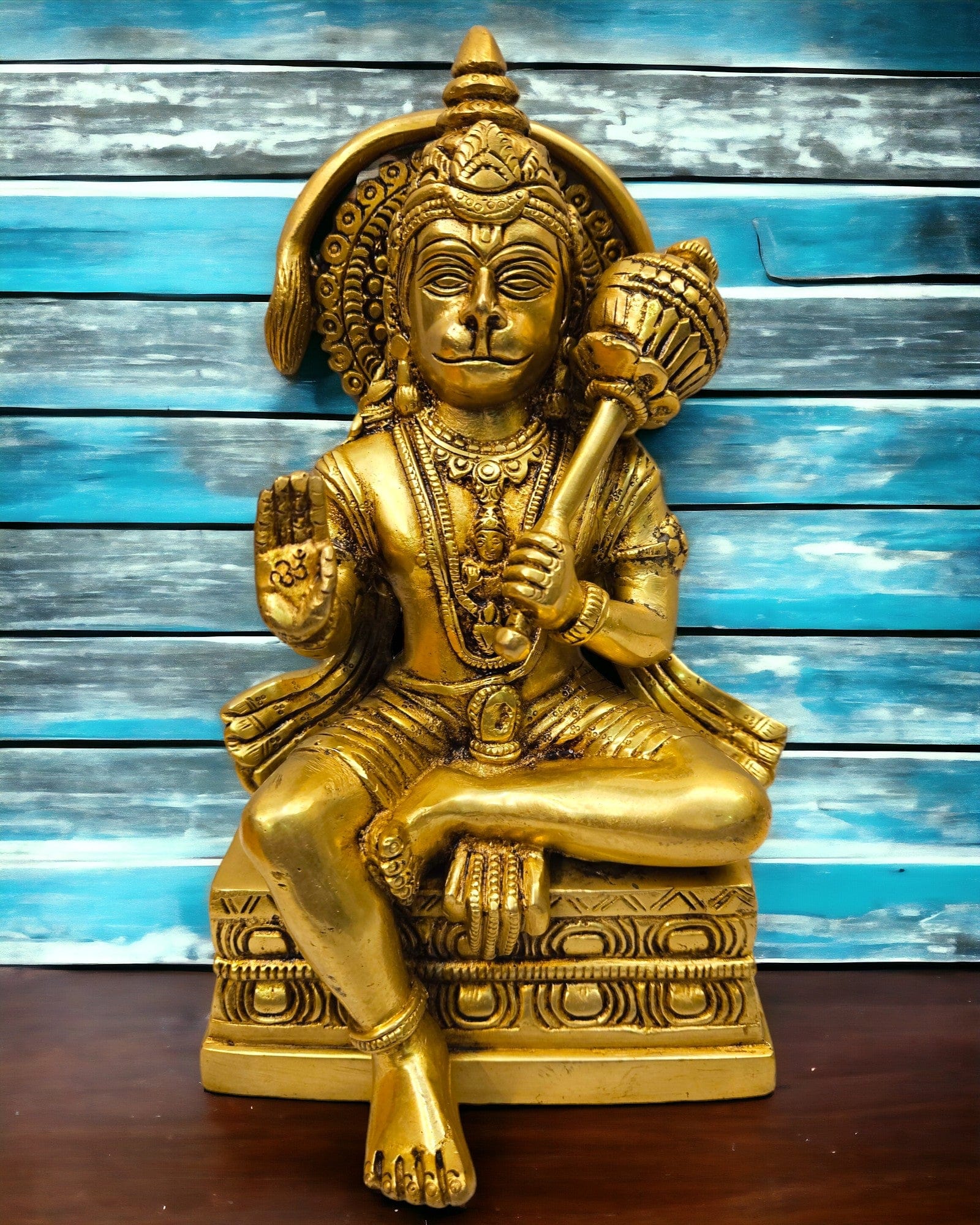 Tamas Brass Hanuman Sitting and Decorative Statue/Idol (9 Inch) (Golden) - Tamas: Luxury Indian Gifts