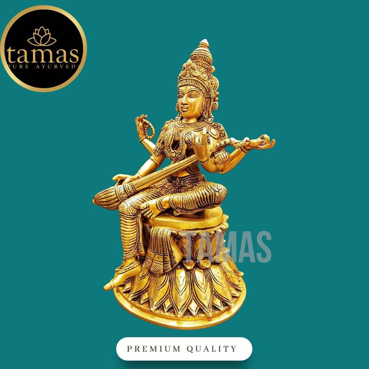 Tamas Brass Saraswati Maa Statue / Idol (14.5 Inch)